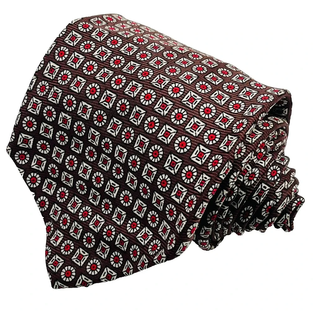 Polo Ralph Lauren Silk Men's Necktie Brown Red Geometric‎ Medallions 55